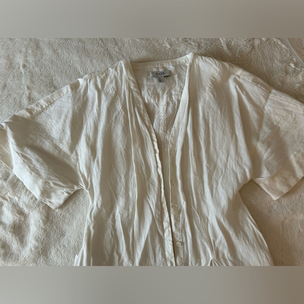 COS White Button-Up Linen Midi Dress - Picture 3 of 3